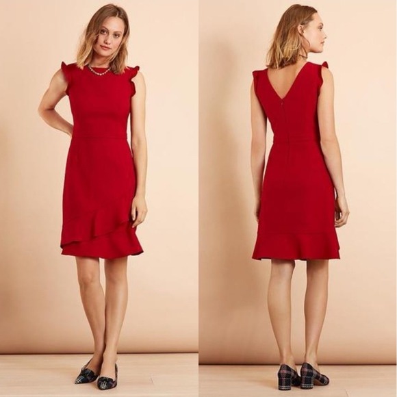 Brooks Brothers Red Fleece Women's Ruffle Trimmed Dress Size 8 Lined Career Chic - Picture 3 of 11